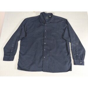 George Mens XL Suede Polyester Button Down Shirt Navy Blue Geometric Diamond‎